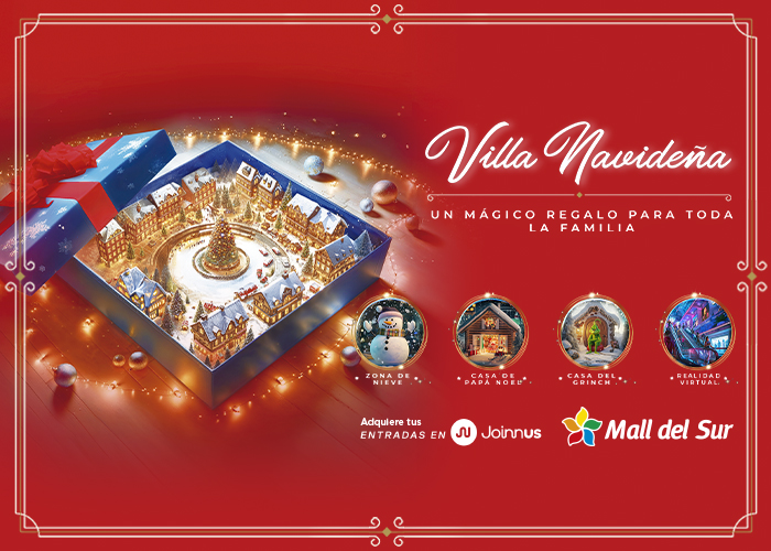 Familias disfrutando de las atracciones navideñas en Mall del Sur